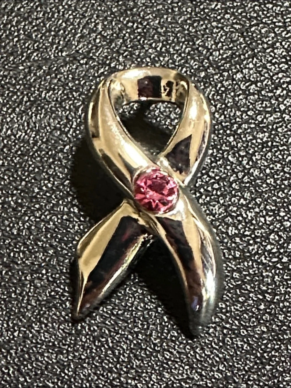 Cookie Lee Silver Tone Ribbon Pink Crystal Lapel Tie Tack